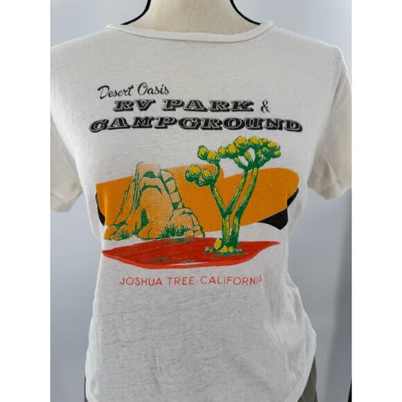 RE/DONE Hanes Joshua Tree RV Park T-shirt Tee White Top Vintage Ivory Cotton S - Picture 1 of 9